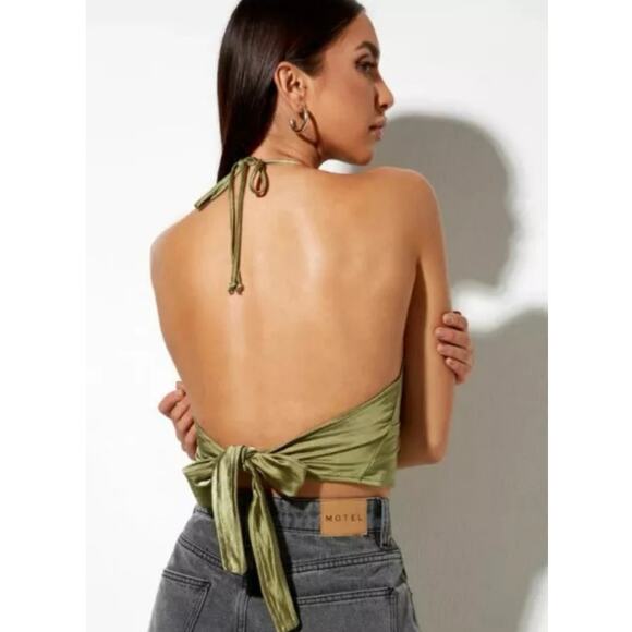 Urban Outfitters Motel Green Satin Silk Sleeveless Cami Camisole Crop Top Size S - Picture 8 of 8